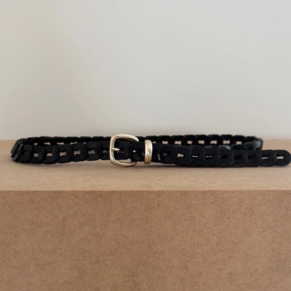 Fossil Black Braided Belt with Gold Solid Brass Buckle